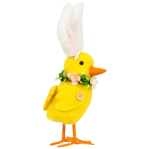 Duckling with Rabbit Ears Floral Easter Figurine - 10" - Yellow