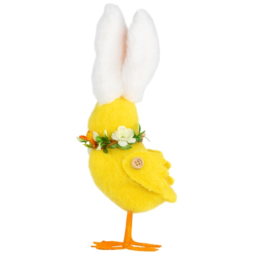 Duckling with Rabbit Ears Floral Easter Figurine - 10" - Yellow