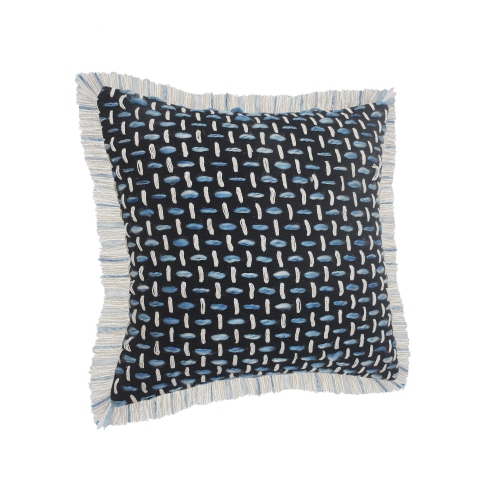 20" Black and Blue Interwoven Square Throw Pillow