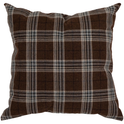 Coussin décoratif de Noël à motif écossais brun, 16,5 po