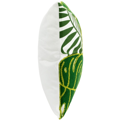 Coussin décoratif avec feuilles de palmier tropical - 16 po - Vert et blanc