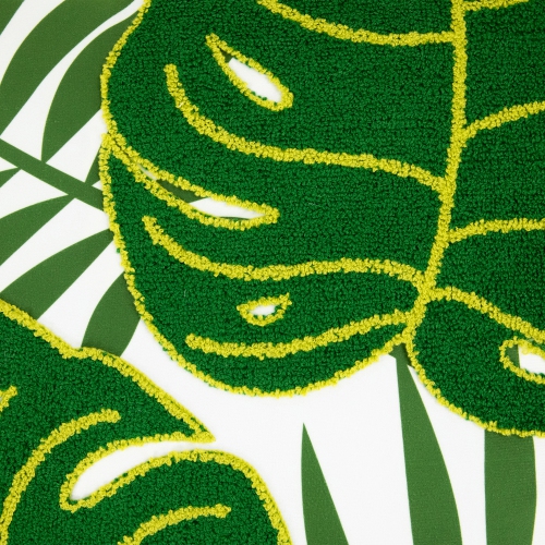 Coussin décoratif avec feuilles de palmier tropical - 16 po - Vert et blanc