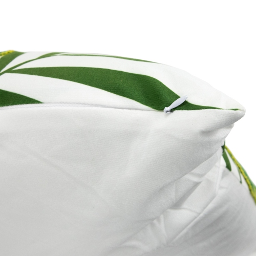 Coussin décoratif avec feuilles de palmier tropical - 16 po - Vert et blanc
