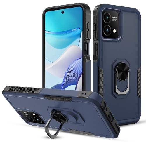 [CS] Dual Layers Heavy Duty Magnetic Hard Kickstand Case with Ring Holder for Motorola Moto G Play 2024, Navy