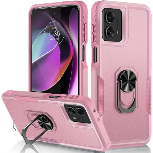 [CS] Dual Layers Heavy Duty Magnetic Hard Kickstand Case with Ring Holder for Motorola Moto G Play 2024, Light Pink