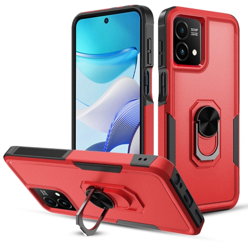 [CS] Dual Layers Heavy Duty Magnetic Hard Kickstand Case with Ring Holder for Motorola Moto G Play 2024, Red