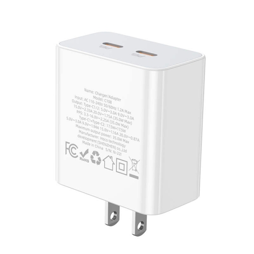 PD 35W QC3.0 Dual USB-C Ports Wall Charger Power Adapter