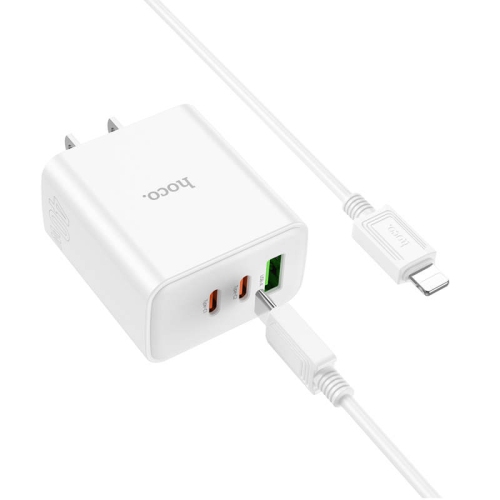 PD 40W Triple Ports USB-A Port & 2x USB-C Port Wall Charger Power Adapter with Lightning Cable