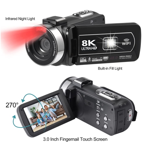 TUTT 8K Camcorder 48MP WIFI Digital Video Camera | Premium Combo | 128GB SanDisk Extreme Pro microSD | 2 Batteries