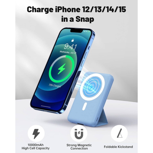 Chargeur portatif sans fil magnétique, chargeur 22,5 W PD, batterie 10000 mAh pliable avec écran DEL, recharge rapide pour iPhone