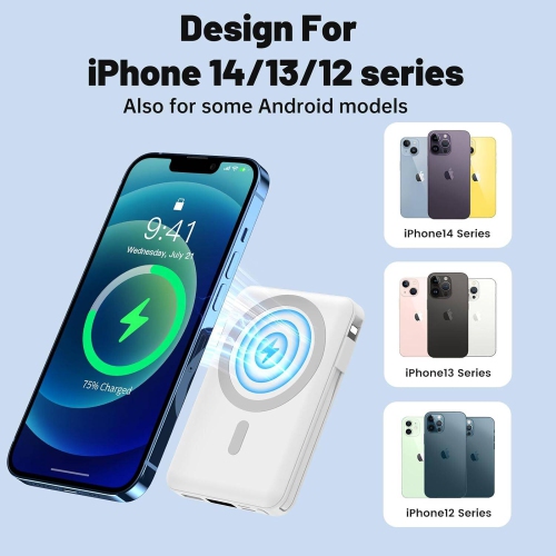 Chargeur portable magnétique sans fil, chargeur portatif 10000 mAh, recharge rapide 22,5 W PD avec écran DEL, batterie magnétique pour