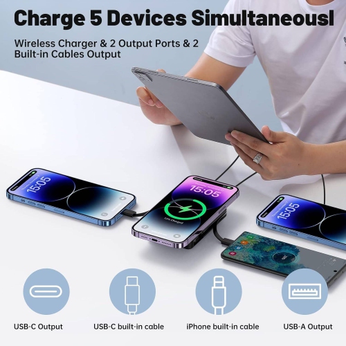 Chargeur portable magnétique sans fil, chargeur portatif 10000&nbsp;mAh, recharge rapide 22,5&nbsp;W PD avec écran DEL, batterie magnétique pour