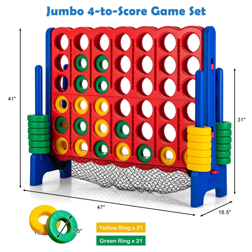 Jeu géant 4 To-score de Costway jeu Connect 4-en-1 avec espace de rangement pour enfants et adultes