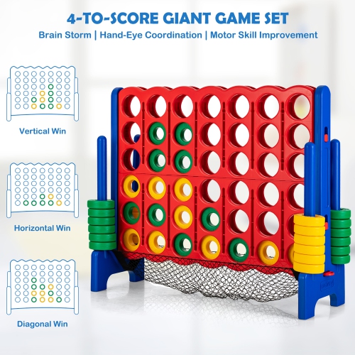 Jeu géant 4 To-score de Costway jeu Connect 4-en-1 avec espace de rangement pour enfants et adultes