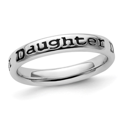 GEM AND HARMONY  Sterling Silver Enameled Daughter Band Ring In Black