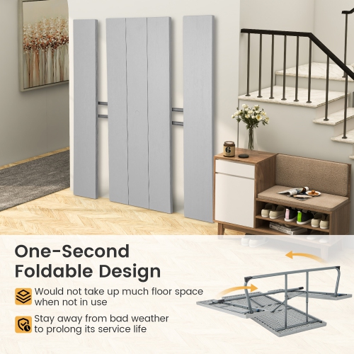 Gymax Folding Picnic Table w/ 2 Benches 6 FT Camping Table Set w/ All-Weather HDPE Tabletop Grey