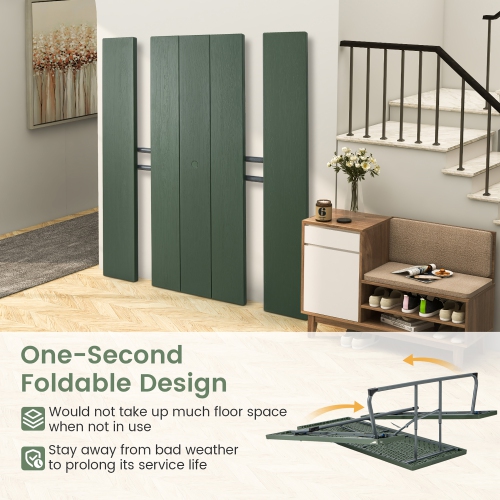 Gymax Folding Picnic Table w/ 2 Benches 6 FT Camping Table Set w/ All-Weather HDPE Tabletop Green