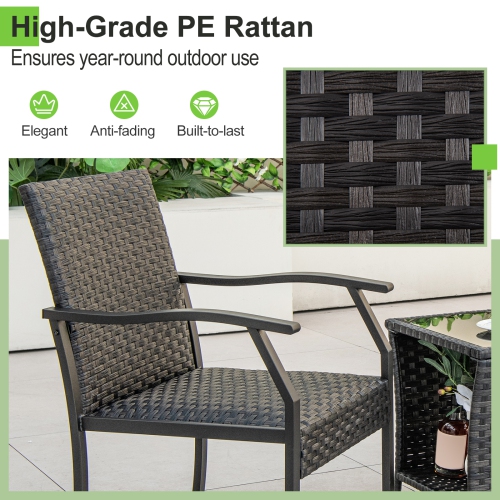 Gymax 3PCS Conversation Set All weather Wicker Chair Tempered Glass Table Quick Dry Foam Patio