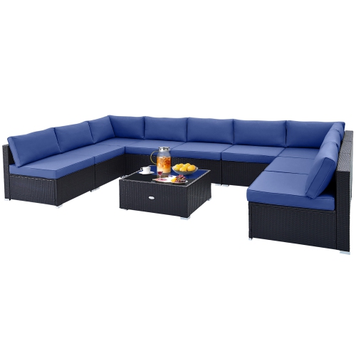 GYMAX  10PCs Rattan Furniture Set Outdoor Wicker Sofa Table Cushioned Seat Patio