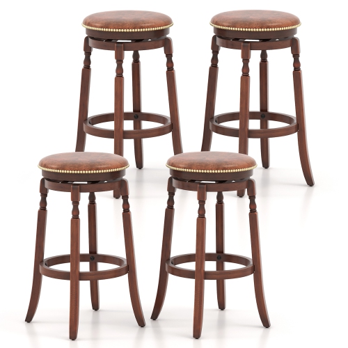 GYMAX  Bar Stool Set Of 4 29.5Inch Swivel Bar Height Stool Solid Wood Frame Kitchen Stools