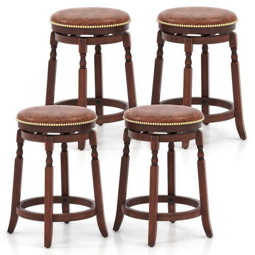 GYMAX  Counter Height Bar Stool Set Of 4 24Inch Swivel Stool Solid Wood Frame Kitchen Stools