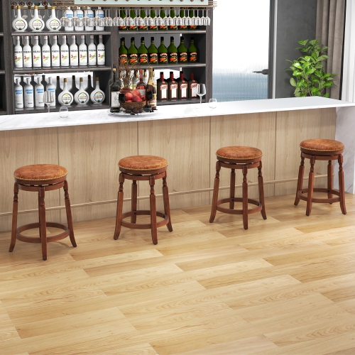Gymax Counter Height Bar Stool Set of 4 24Inch Swivel Stool Solid Wood Frame Kitchen Stools