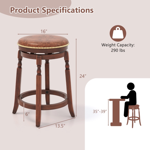 Gymax Counter Height Bar Stool Set of 4 24Inch Swivel Stool Solid Wood Frame Kitchen Stools