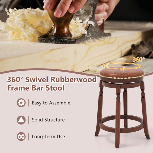 Gymax Counter Height Bar Stool Set of 4 24Inch Swivel Stool Solid Wood Frame Kitchen Stools
