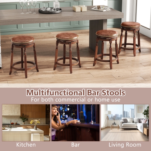Gymax Counter Height Bar Stool Set of 4 24Inch Swivel Stool Solid Wood Frame Kitchen Stools