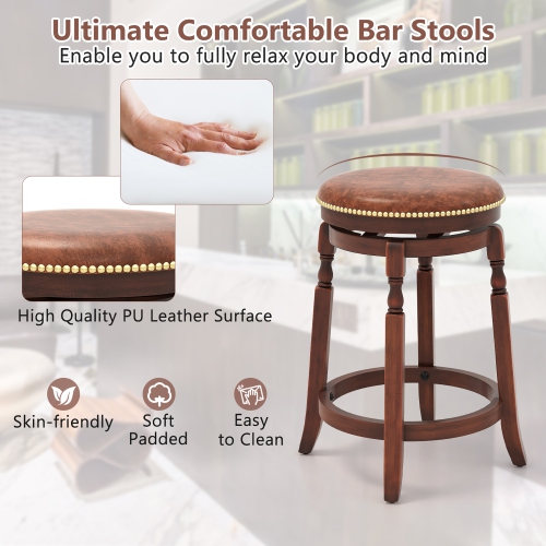 Gymax Counter Height Bar Stool Set of 4 24Inch Swivel Stool Solid Wood Frame Kitchen Stools
