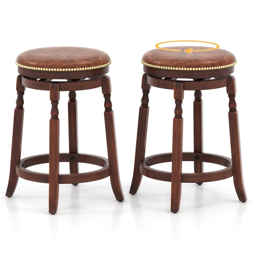 Gymax Counter Height Bar Stool Set of 4 24Inch Swivel Stool Solid Wood Frame Kitchen Stools