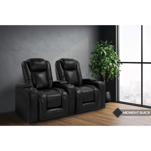 Valencia Rome Top Grain 11000 Nappa Leather Theater Seating,(Row of 2, Midnight Black)