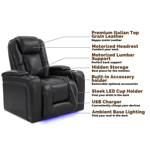Valencia Rome Top Grain 11000 Nappa Leather Theater Seating,(Row of 2, Midnight Black)