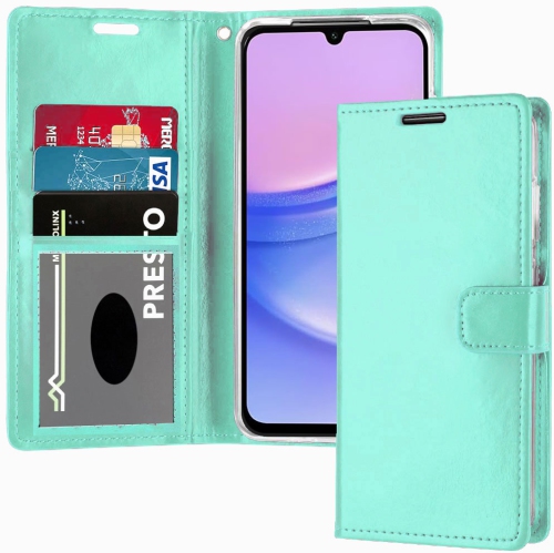 XCRS PU Leather Flip Pouch Wallet Case with Card Slot, Wristband Lanyard Multi-Angle View Stand for Samsung Galaxy A15 5G 6.5”
