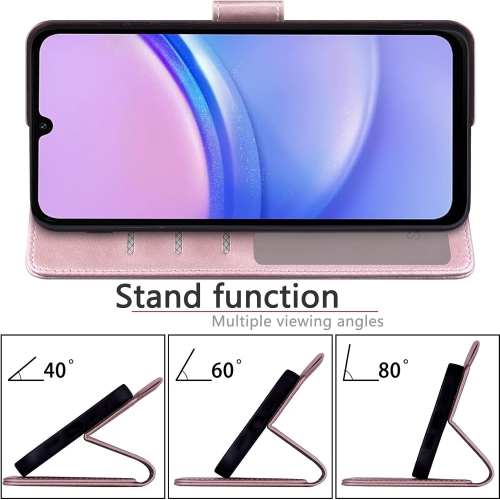 XCRS PU Leather Flip Pouch Wallet Case with Card Slot, Wristband Lanyard Multi-Angle View Stand for Samsung Galaxy A15 5G 6.5”