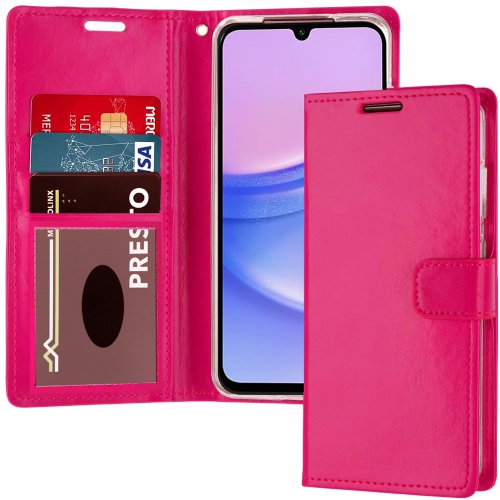 XCRS – Étui portefeuille en cuir pu à rabat avec fente pour carte, dragonne avec dragonne et support à angles multiples pour Samsung Galaxy A15 5G 6,