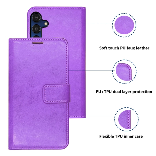 XCRS PU Leather Flip Pouch Wallet Case with Card Slot, Wristband Lanyard Multi-Angle View Stand for Samsung Galaxy A35 5G 6.6”