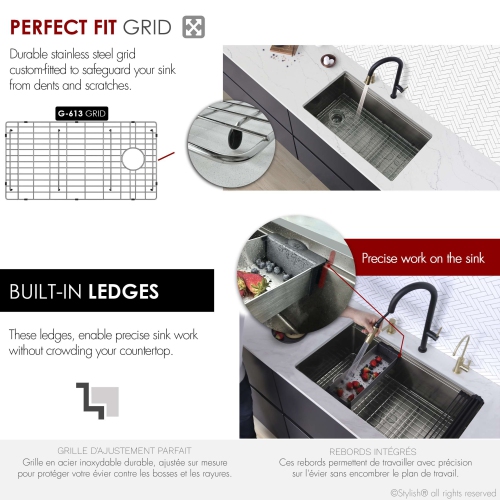 Élégant évier de cuisine Versa33 sous comptoir de 33&nbsp;po calibre 16, noir graphite, avec accessoires noirs S-613WNK