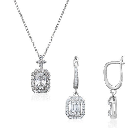 Club Rochelier Cubic Zirconia Geometric Necklace and Drop Earrings Set