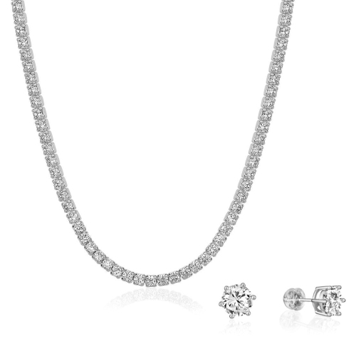 Club Rochelier 5A Cubic Zirconia Tennis Necklace and 7mm Stud Earrings Set