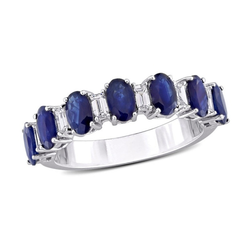 GEM AND HARMONY  2.45 Carat (Ctw) Sapphire Ring Band With Diamonds In 14K White Gold In Blue