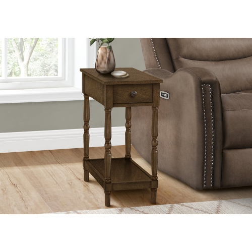 Monarch Specialties I 3957 - Accent Table, 2 Tier, End, Side Table, Nightstand, Bedroom, Narrow, Lamp, Storage Drawer, Brown Veneer, Traditional