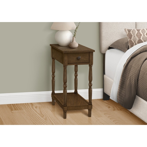 Monarch Specialties I 3957 - Accent Table, 2 Tier, End, Side Table, Nightstand, Bedroom, Narrow, Lamp, Storage Drawer, Brown Veneer, Traditional