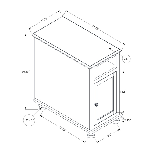 Monarch Specialties I 3965 - Accent Table, End, Side Table, Bedroom, Nightstand, Narrow, Lamp, Storage, Antique White Veneer, Brown Veneer,