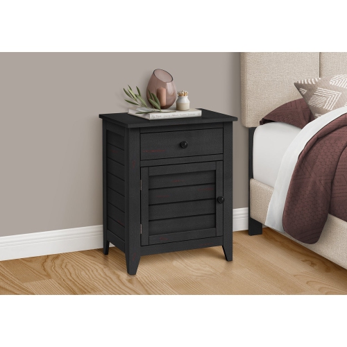 Monarch Specialties I 3951 - Accent Table, Nightstand, Storage Drawer, End, Side Table, Bedroom, Lamp, Storage, Black Veneer, Transitional
