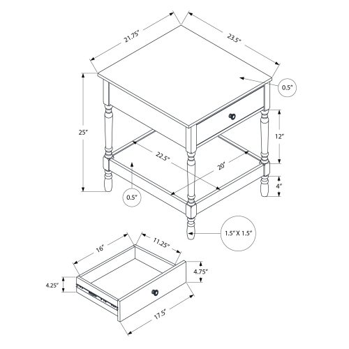 Monarch Specialties I 3976 - Accent Table, 2 Tier, End, Side Table, Square, Nightstand, Bedroom, Lamp, Brown Veneer, Traditional