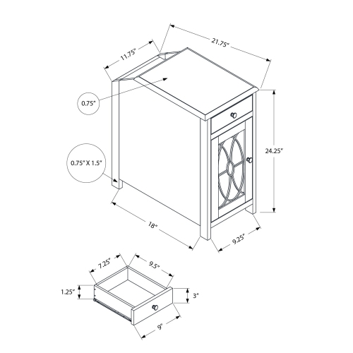 Monarch Specialties I 3972 - Accent Table, Side Table, End, Narrow, Nightstand, Bedroom, Storage Drawer, Lamp, Brown Veneer, Traditional