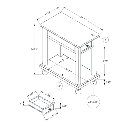Monarch Specialties I 3967 - Accent Table, End, Side Table, Narrow, Nightstand, Bedroom, Lamp, Storage Drawer, Brown Veneer, Traditional