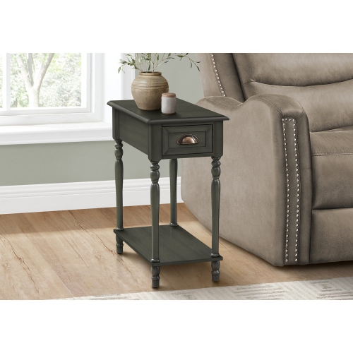 Monarch Specialties I 3968 - Accent Table, 2 Tier, Side Table, End, Narrow, Nightstand, Bedroom, Lamp, Storage Drawer, Green Veneer, Traditional