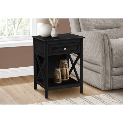 Monarch Speicalties I 3986 - Accent Table, End, Side Table, 2 Tier, Bedroom, Nightstand, Lamp, Storage Drawer, Black Veneer, Transitional